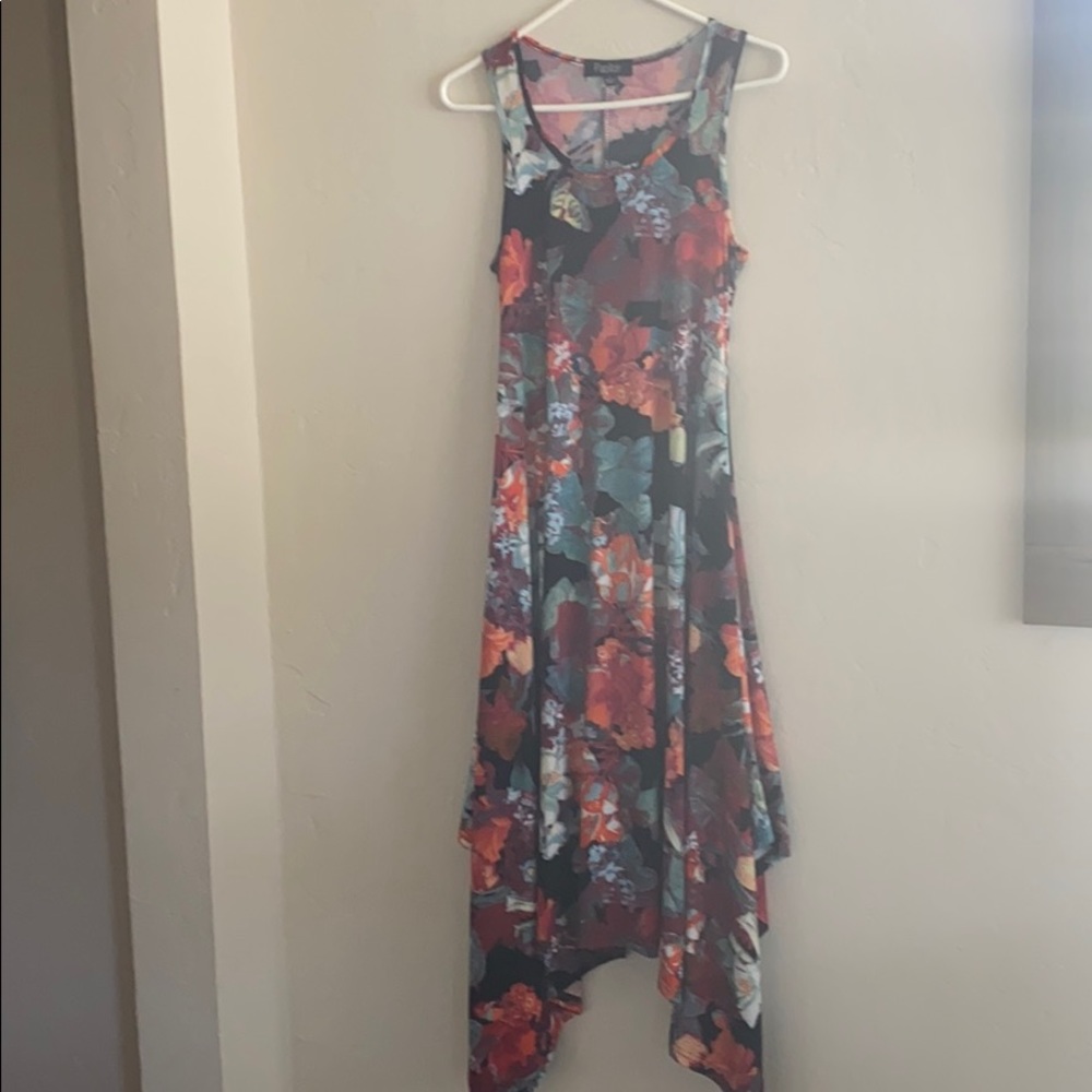 Flower print dress with handkerchief hem size S